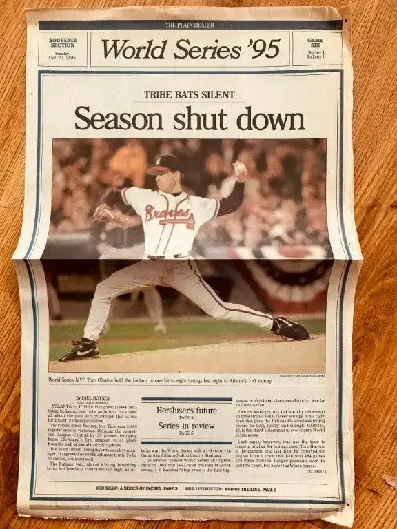 Braves Win 1995 World Series Cleveland newspaper Tom Glavine - AutographsForSale.com