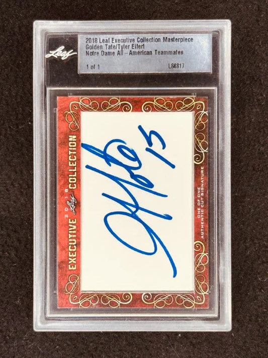 Golden Tate & Tyler Eifert 2018 Leaf Masterpiece Cut Signature certified signed card 1/1 JSA Notre Dame - AutographsForSale.com