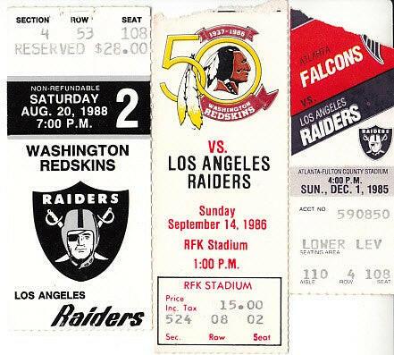 LA Raiders 3 vintage 80s road game ticket stubs Marcus Allen - AutographsForSale.com