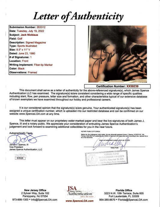 Jack Nicklaus signed 1980 US Open golf Sports Illustrated cover framed JSA - AutographsForSale.com