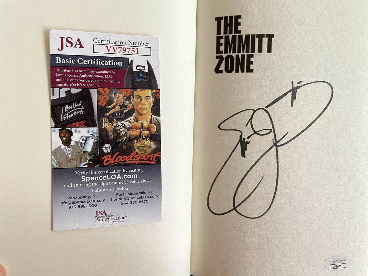 Emmitt Smith autographed Emmitt Zone hardcover 1st edition book JSA - AutographsForSale.com