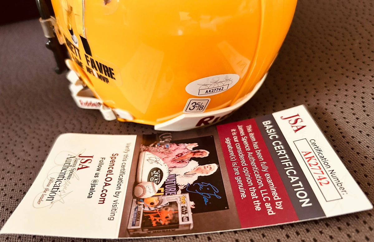 Brett Favre signed 3-Time NFL MVP Super Bowl 31 mini helmet JSA Packers - AutographsForSale.com