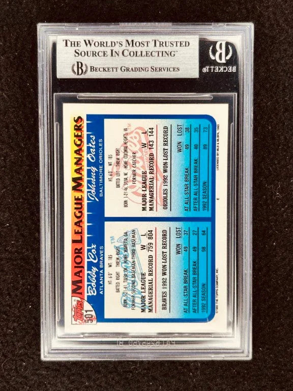 Bobby Cox Braves Johnny Oates signed 1993 Topps card BAS slab - AutographsForSale.com