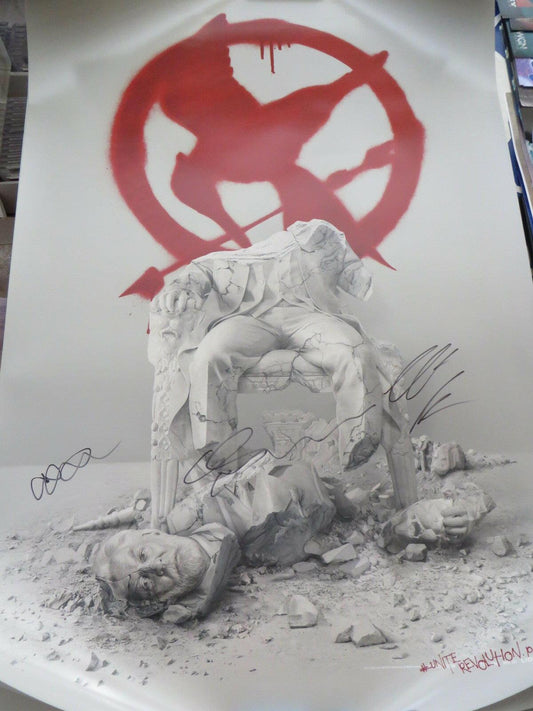 Gwendoline Christie Wes Chatham Elden Henson signed Hunger Games Mockingjay movie poster JSA - AutographsForSale.com