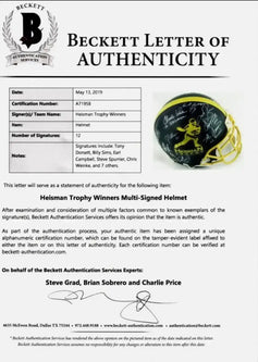 Heisman Trophy FS helmet signed by 13 winners Campbell Dorsett Hornung Spurrier RG3 BAS - AutographsForSale.com