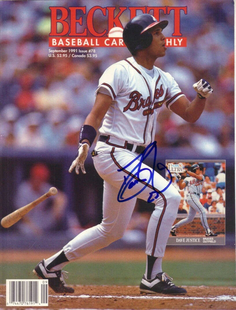 David (Dave) Justice signed Braves 1991 Beckett Baseball cover - AutographsForSale.com