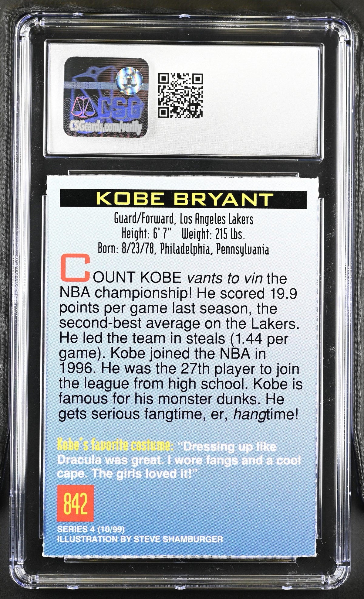 Kobe Bryant LA Lakers 1999 SI for Kids card CSG grade 8 NmMt - AutographsForSale.com