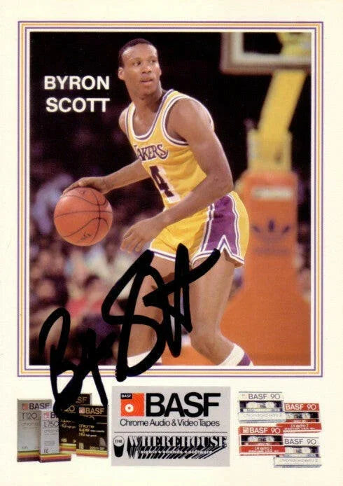 Byron Scott autographed Los Angeles Lakers 1984-85 BASF 5x7 photo card - AutographsForSale.com
