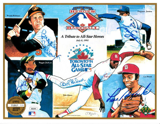 Lou Brock Bob Gibson Reggie Jackson Fergie Jenkins Brooks Robinson signed 1991 All-Star Upper Deck card sheet JSA - AutographsForSale.com