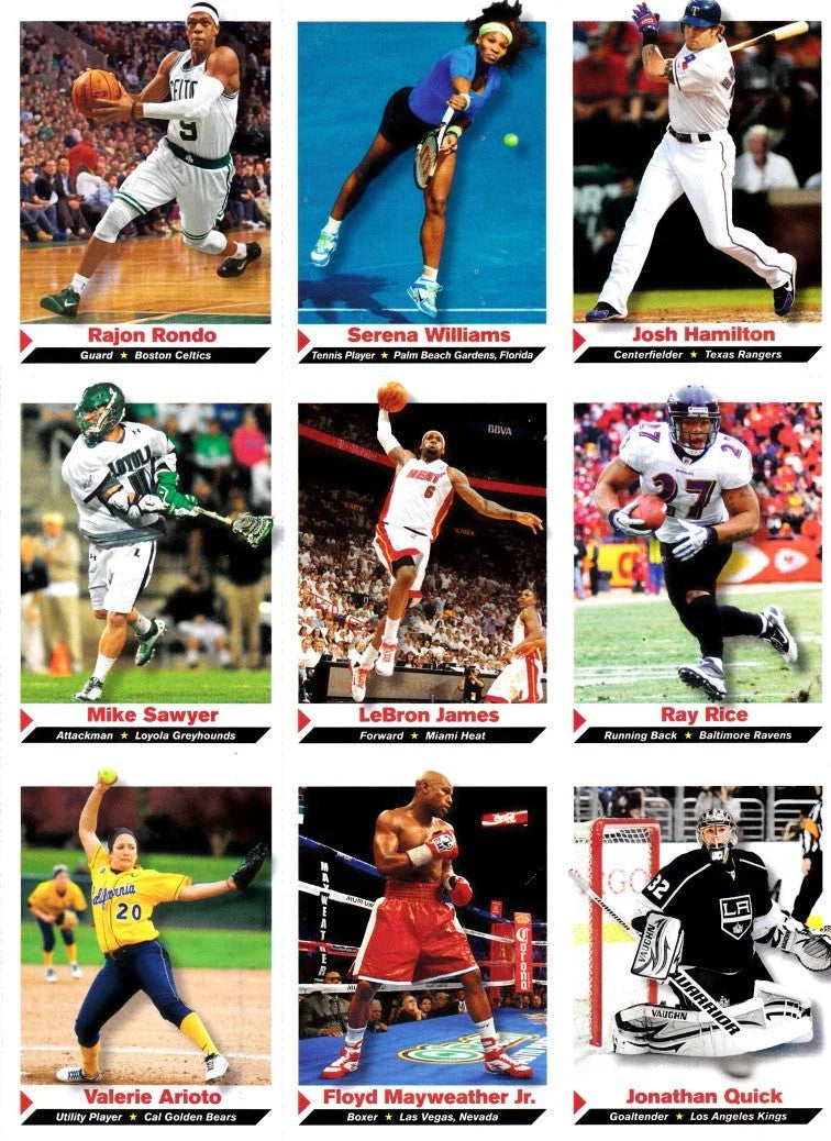 LeBron James Floyd Mayweather Jr Serena Williams 2012 SI for Kids card sheet - AutographsForSale.com