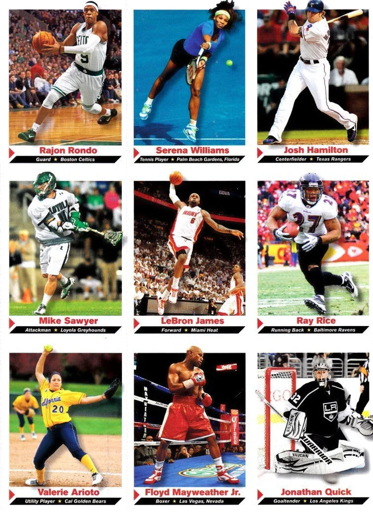 LeBron James Floyd Mayweather Jr Serena Williams 2012 SI for Kids card sheet - AutographsForSale.com