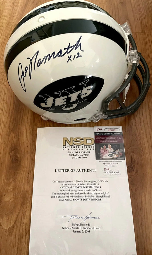 Joe Namath autographed New York Jets full size game model helmet JSA - AutographsForSale.com