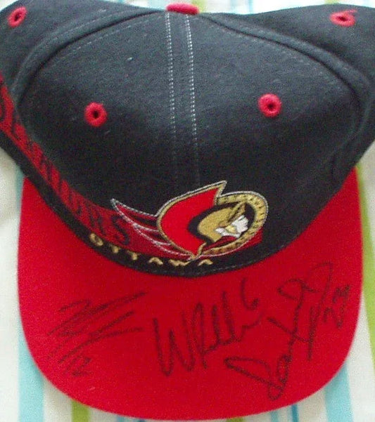 Mike Fisher Karel Rachunek Wade Redden signed Ottawa Senators Cap - AutographsForSale.com