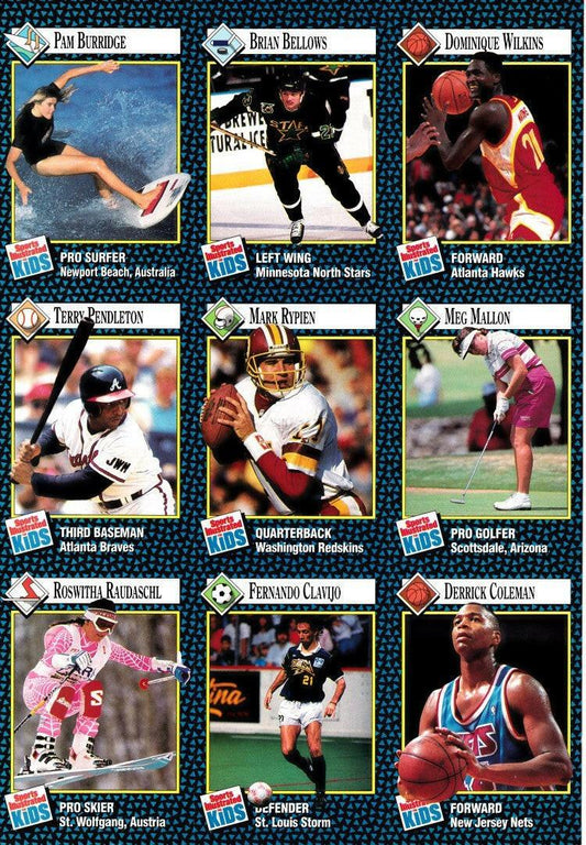 Dominique Wilkins Derrick Coleman Terry Pendleton Mark Rypien 1992 SI for Kids 9 card sheet - AutographsForSale.com