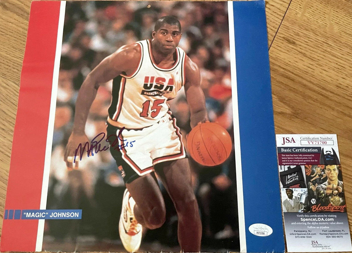 Magic Johnson signed 1992 US Dream Team calendar photo JSA - AutographsForSale.com
