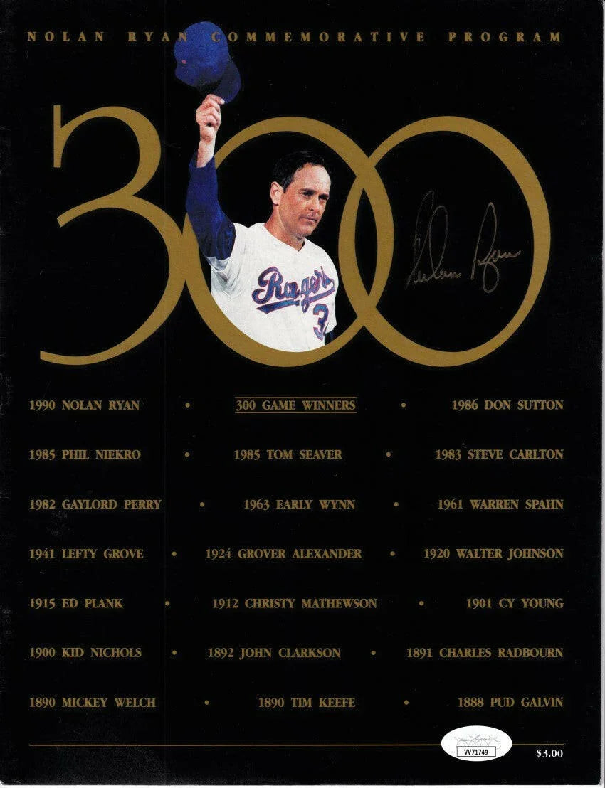 Nolan Ryan signed Texas Rangers 300th Win Commemorative program JSA - AutographsForSale.com