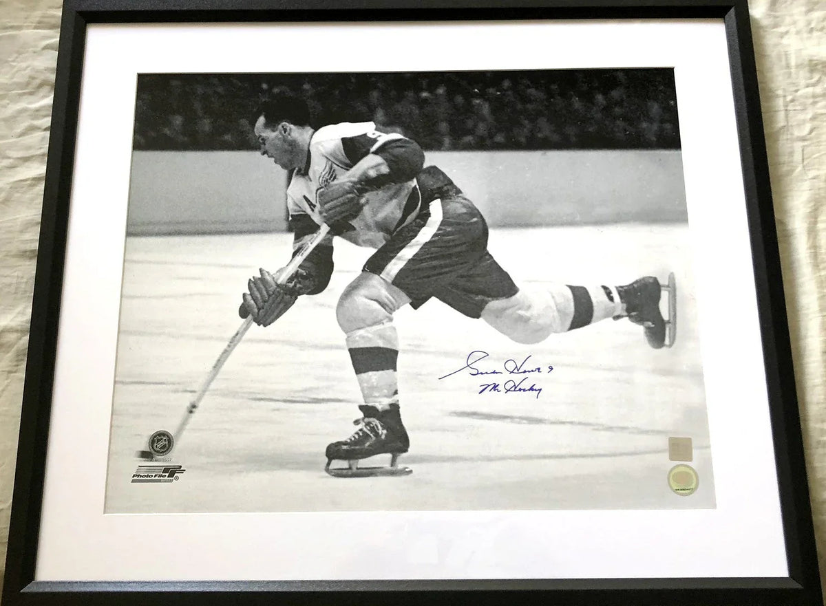 Gordie Howe autographed Detroit Red Wings 16x20 poster size photo inscribed Mr. Hockey framed (Real Deal) - AutographsForSale.com