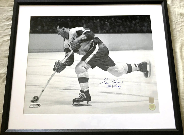Gordie Howe autographed Detroit Red Wings 16x20 poster size photo inscribed Mr. Hockey framed (Real Deal) - AutographsForSale.com