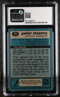 Peter Stastny 1981-82 Topps Rookie Card CSG 6.5 - AutographsForSale.com
