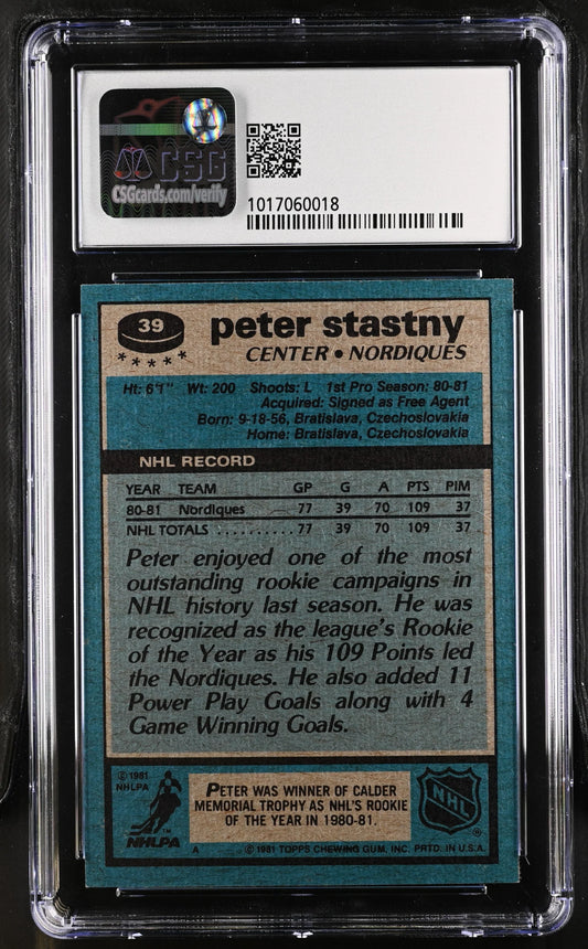 Peter Stastny 1981-82 Topps hockey RC 39 CSG 6.5 - AutographsForSale.com