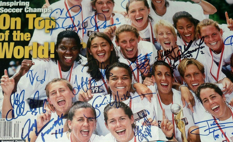 1999 US Women’s World Cup Soccer team autographed People magazine Mia Hamm Julie Foudy Kristine Lilly Briana Scurry JSA USWNT - AutographsForSale.com