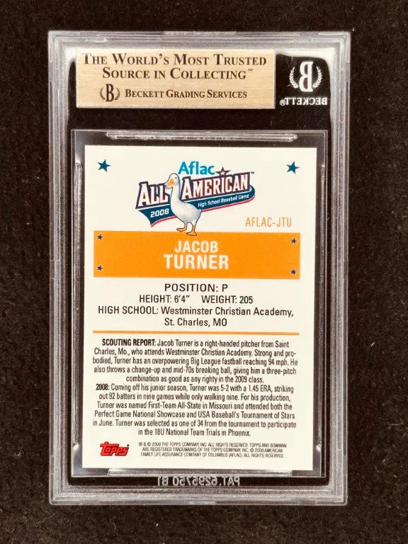 Jacob Turner 2008 AFLAC Bowman RC BGS 9.5 Gem Mint - AutographsForSale.com