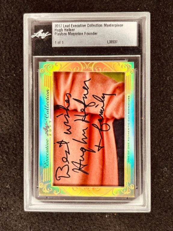 Hugh Hefner 2017 Leaf Masterpiece Cut Signature certified signed card 1/1 JSA Playboy - AutographsForSale.com