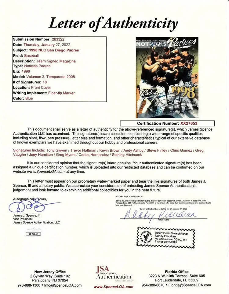 1998 Padres signed program Tony Gwynn Trevor Hoffman JSA - AutographsForSale.com