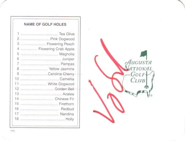 Vijay Singh autographed Augusta National Masters scorecard - AutographsForSale.com