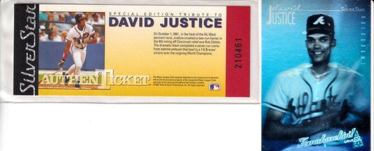 David Dave Justice Braves 1991 Silverstar Authenticket & Hologram card - AutographsForSale.com
