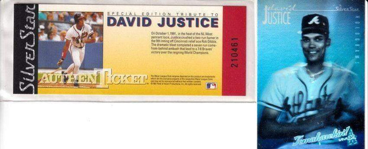 David Dave Justice Braves 1991 Silverstar Authenticket & Hologram card - AutographsForSale.com