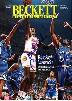 Clyde Drexler autographed Houston Rockets 1995 Beckett basketball cover custom framed JSA - AutographsForSale.com