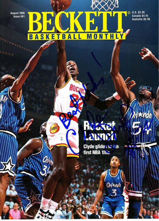 Clyde Drexler autographed Houston Rockets 1995 Beckett Basketball cover custom framed JSA - AutographsForSale.com