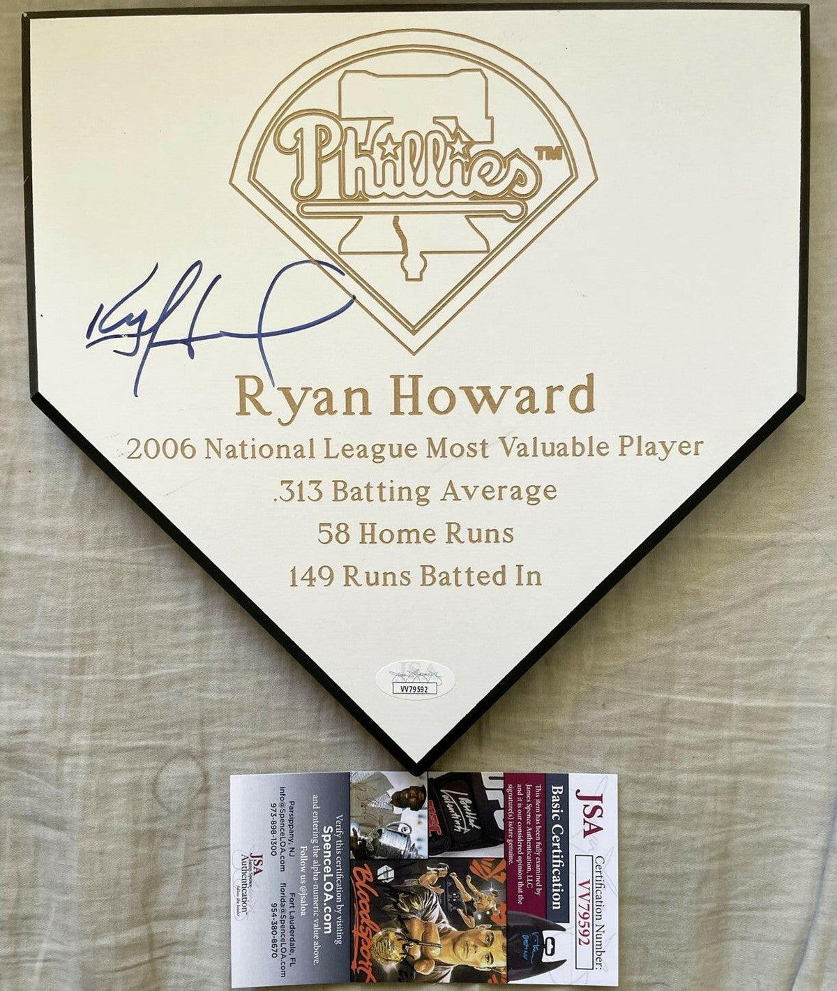 Ryan Howard autographed Philadelphia Phillies 2006 NL MVP mini home plate JSA - AutographsForSale.com