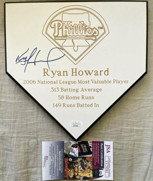 Ryan Howard autographed Philadelphia Phillies 2006 NL MVP mini home plate JSA - AutographsForSale.com