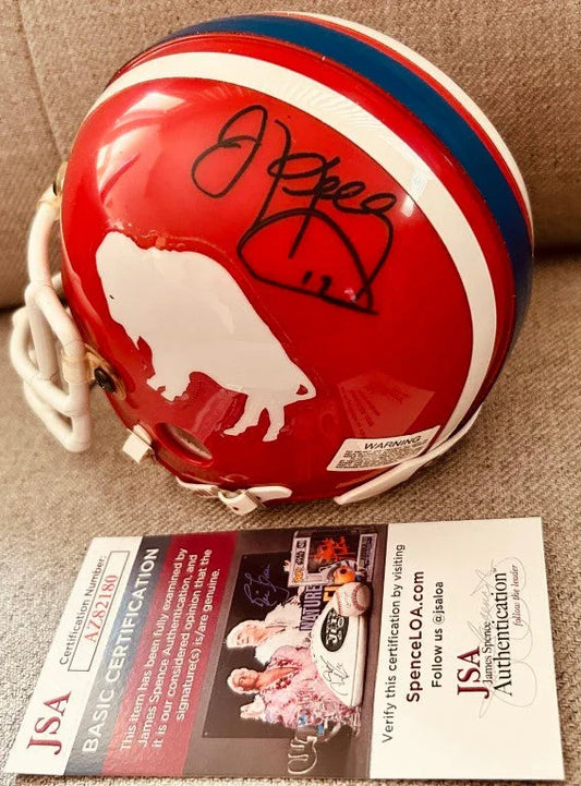 Jim Kelly and Andre Reed autographed Buffalo Bills throwback mini helmet JSA - AutographsForSale.com