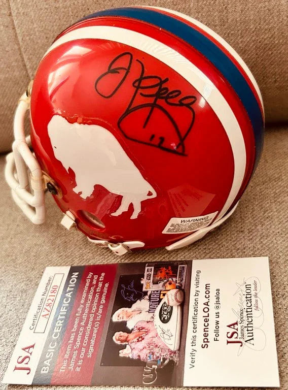 Jim Kelly and Andre Reed autographed Buffalo Bills throwback mini helmet JSA - AutographsForSale.com