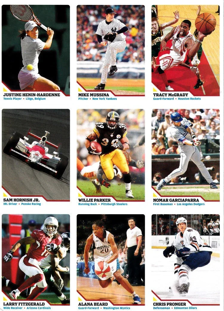 Sam Hornish Jr Larry Fitzgerald Justine Henin 2006 SI for Kids card sheet - AutographsForSale.com