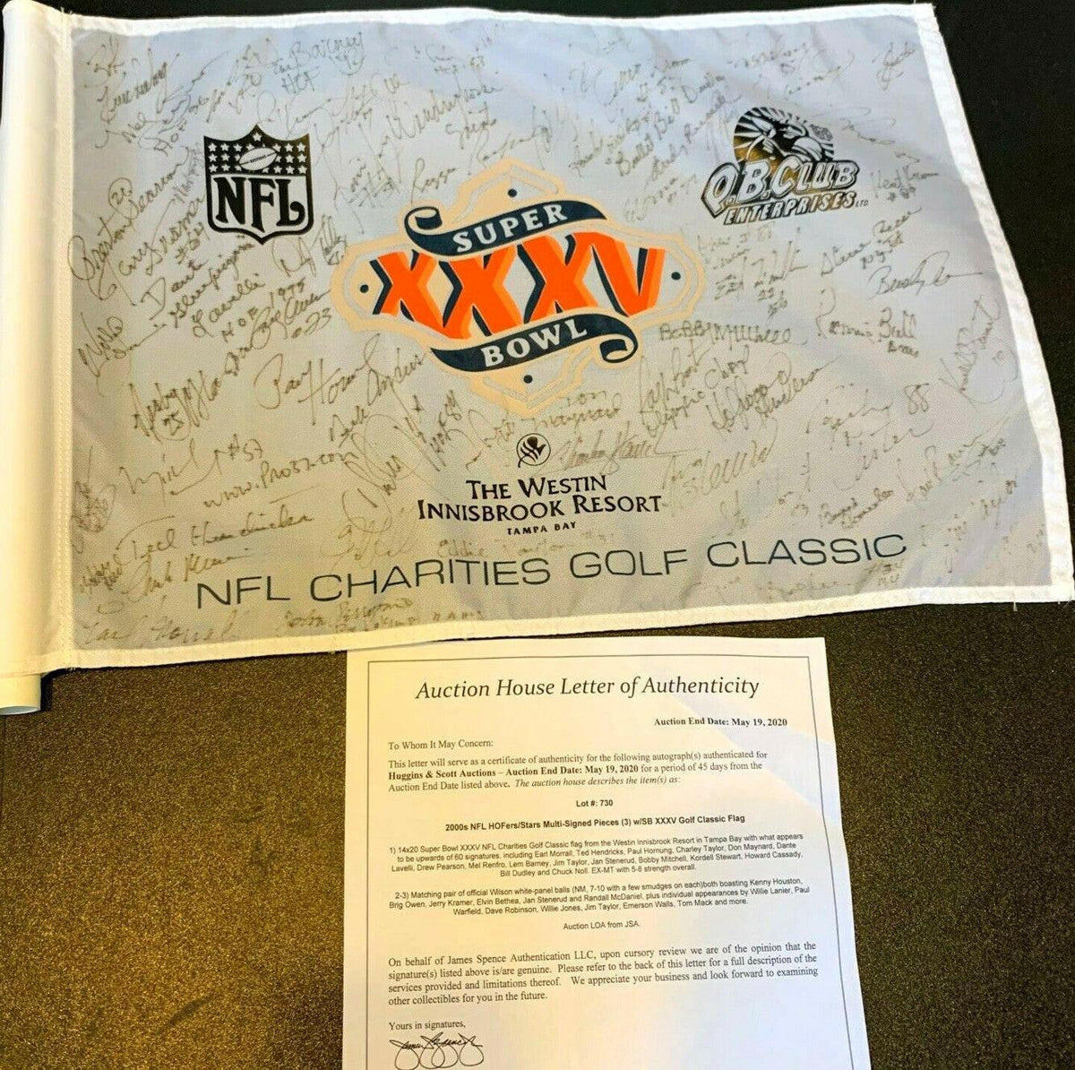 NFL Greats signed Super Bowl 35 flag Paul Hornung Chuck Noll Jim Taylor Herschel Walker JSA - AutographsForSale.com