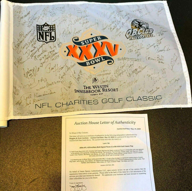 NFL Greats signed Super Bowl 35 flag Paul Hornung Chuck Noll Jim Taylor Herschel Walker JSA - AutographsForSale.com