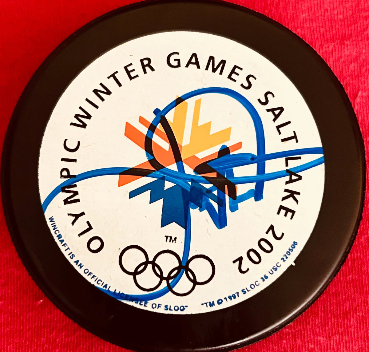 Joe Nieuwendyk signed 2002 Olympics puck JSA Calgary Flames Dallas Stars - AutographsForSale.com