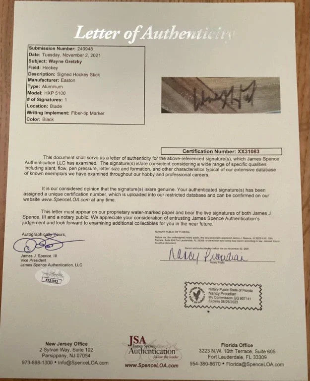 Wayne Gretzky autographed Los Angeles Kings Easton game issued hockey stick JSA - AutographsForSale.com