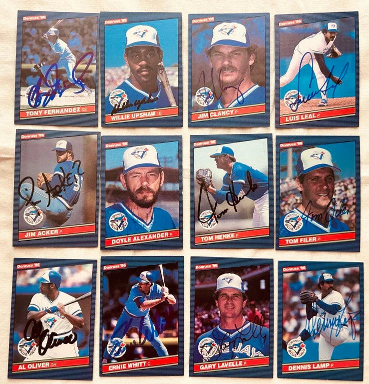 12 autographed 1986 Donruss Toronto Blue Jays cards Tony Fernandez Al Oliver Willie Upshaw - AutographsForSale.com