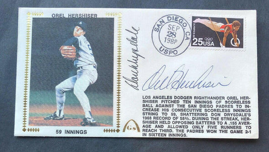 Orel Hershiser & Don Drysdale signed 1988 Dodgers 59 Scoreless Innings record Gateway cachet JSA - AutographsForSale.com