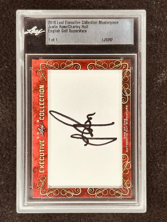 Justin Rose & Charley Hull 2018 Leaf Masterpiece Cut Signature certified signed card 1/1 JSA - AutographsForSale.com