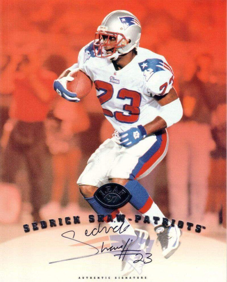 Sedrick Shaw certified signed Patriots 1997 Leaf 8x10 card - AutographsForSale.com