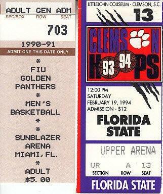 2 Florida State basketball early 1990s ticket stubs (Charlie Ward) - AutographsForSale.com