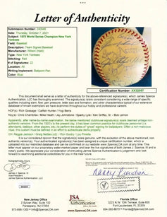 1978 Yankees World Champions team signed baseball Yogi Berra Catfish Hunter JSA - AutographsForSale.com