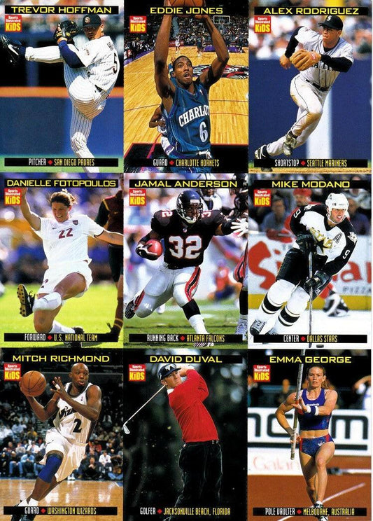 David Duval RC Trevor Hoffman Mike Modano Alex Rodriguez 1999 SI for Kids card sheet - AutographsForSale.com