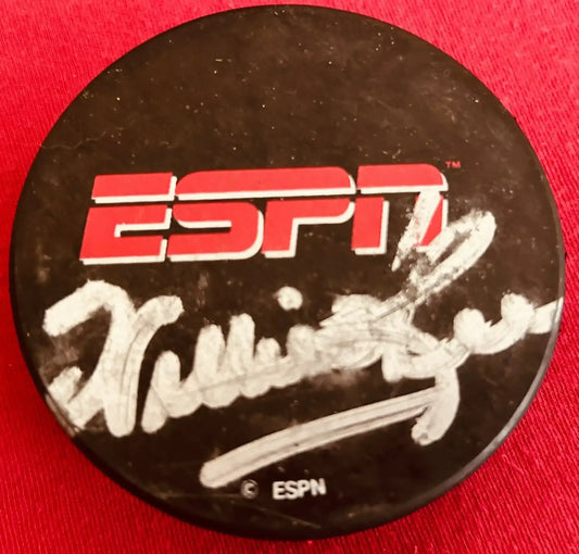 Willie O'Ree autographed vintage ESPN logo hockey puck JSA - AutographsForSale.com